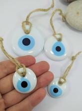 White Evil Eye Set of 4 Glass Bead Wall Pendant Charm Turkish Amulet