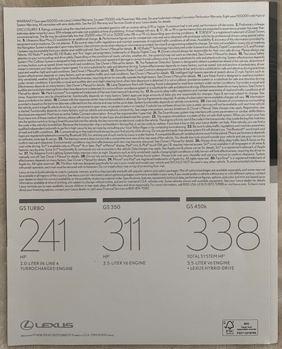 Nuevo 2017 Lexus GS350/450h/Turbo Originales Catálogo Catalog 46 Páginas - Imagen 2 de 3