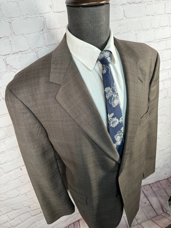 STAFFORD Mens Brown Wool CASHMERE Plaid Pleated 2 Pc Suit 44S Jacket 40x26 Pant - Image 3 of 4