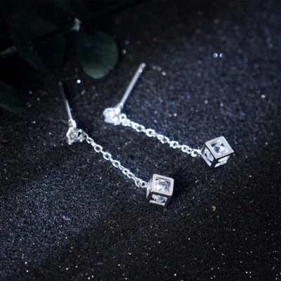 Ohrstecker Ohrhänger Würfel Sterling Silber 925 Zirkonia Damen Ohrringe - Bild 1 von 4