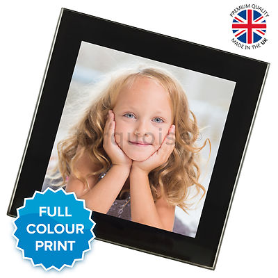 Personalisierte individuelle Foto Glas Untersetzer Getränkematten Geschenkset | Schwarz Silber