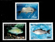 Ivory Coast 2000 - Fish Marine Life - Set of 3 Stamps - Scott #1048-50 - MNH