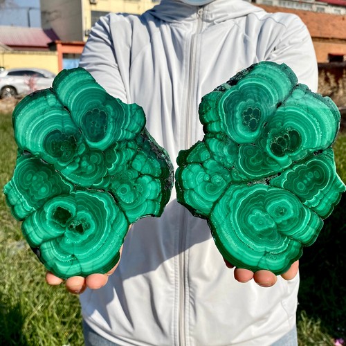 4.01LB A Pair Natural Green Malachite Crystal Flaky Pattern Ore Specimen Quartz - 第 1/12 張圖片