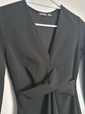 Boohoo Womens Dress Black 10 A Line Long Sleeved Cross Over Lined