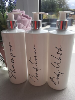 Mrs Hinch Style weiße 500 ml Pumpflaschen mit schwarzer Schrift