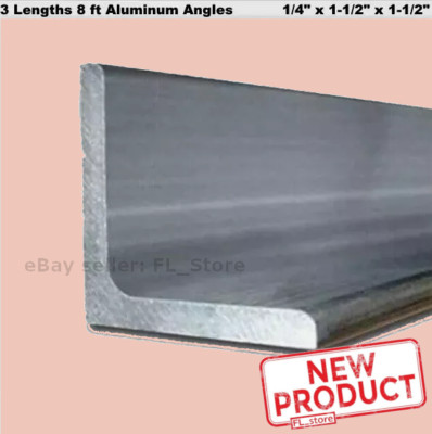 3 PACK 8 Feet Aluminum Angles 1/4 in x 1-1/2'' Unpolished Alloy 6061 Stock NEW