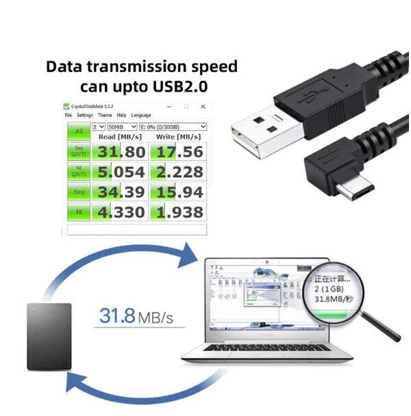 Micro USB 5 Pin to USB 2.0 A Data Charge Cable - Right Angle 1.5m - Image 3 of 4