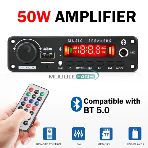 2x25W Amplifier Bluetooth 5.0 MP3 Player Decoder Board 12V Car FM Speaker Module