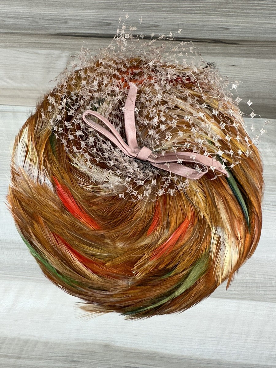 1950s VTG Feather Turban Hat by Mr. Michael Exclusive Satin Bow Multicolor Retro 1950s VTG Feather Turban Hat by Mr. Michael Exclusive Satin  main image 4