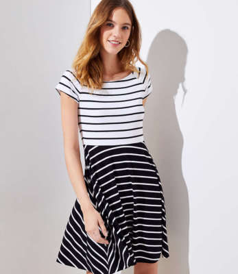 Ann Taylor LOFT MIXED STRIPE FLARE DRESS | eBay