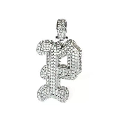2Ct Round Lab Created Diamond ''P'' Letter Charm Pendant Real 925 Sterling Silver