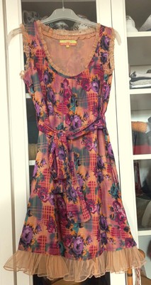 Robe Vintage Antonia Rivera 100% Coton - Imprimé Floral, Doublée, Sans Manches, Taille S - Occasion Impeccable