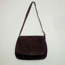 Vtg Eddie Bauer Suede Brown Hobo Shoulder Bag-Braided Trim-Magnetic-Adjustable