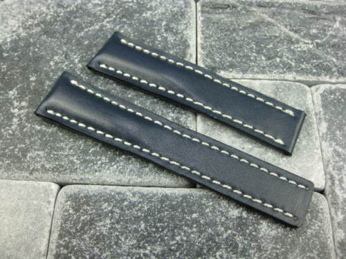 22mm Calf Leather Strap Blue Deployment Watch Band for BREITLING NAVITIMER 22 - Picture 1 of 5