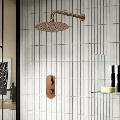 Nuie Thermostatic Concealed Shower Valve Fixed Shower Head Arm Bronze