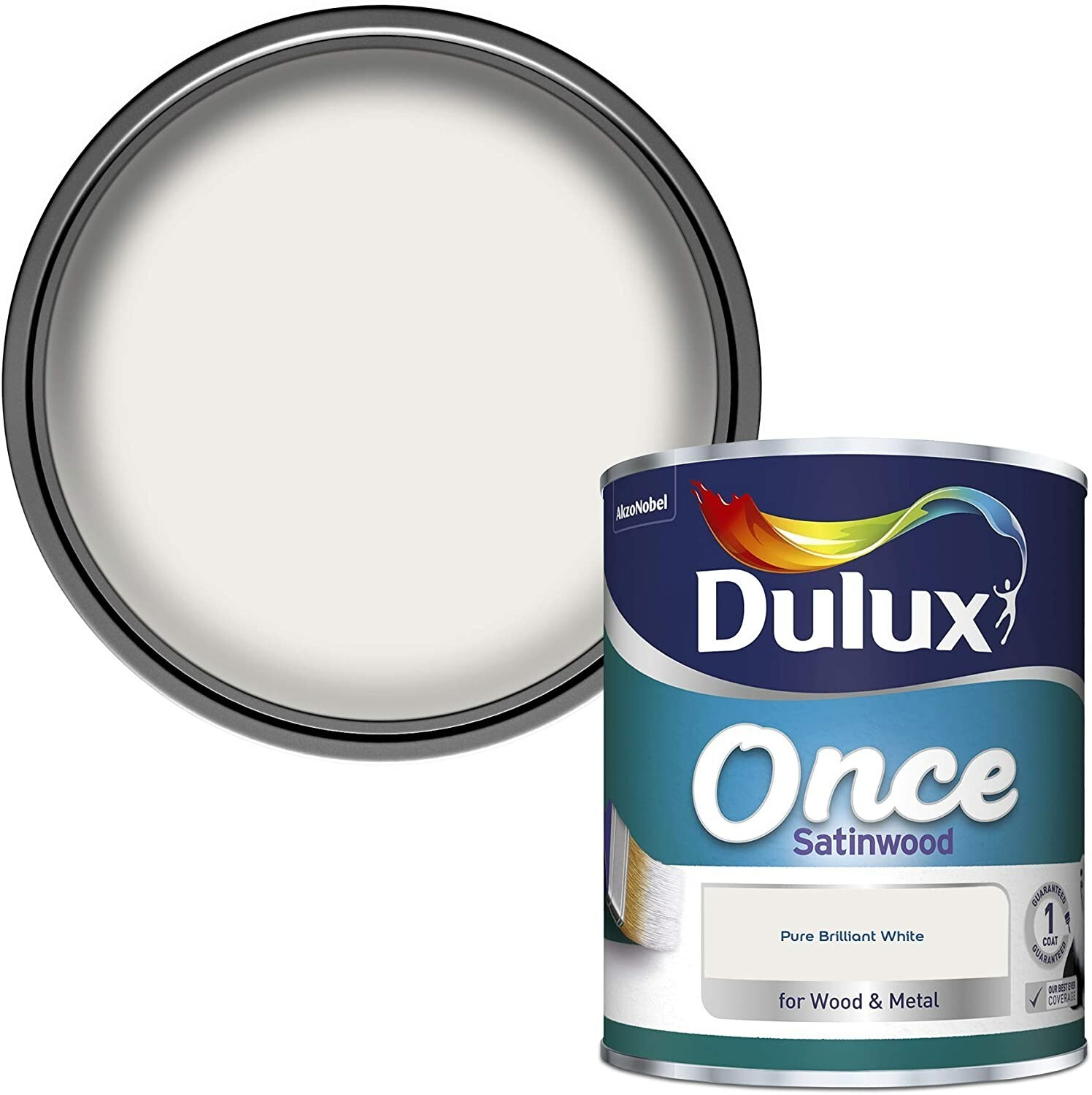 Dulux Once Satinwood Pure Brilliant White Paint One Coat For Wood & Metal 750ml