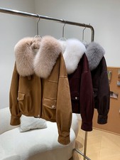 Piumino d'oca collo pelliccia di volpe donna scamosciato giacca cappotto invernale caldo parka