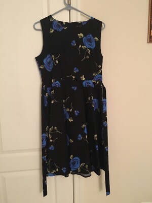 Black Dress with Blue roses size L | eBay