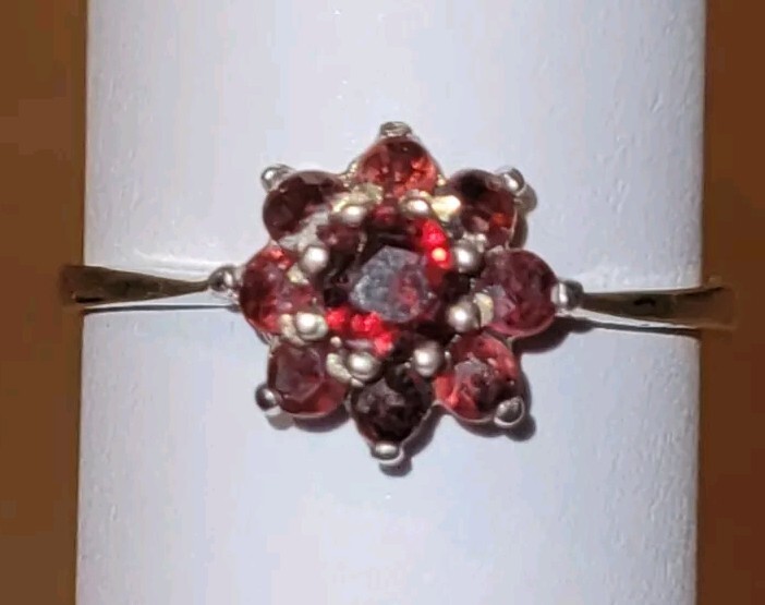Vintage GARNET Solid Silver Cluster Ring SIZE O 5… - image 1