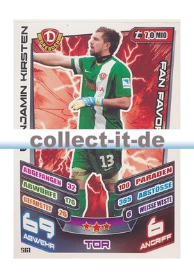 Match Attax Extra 13/14 - 561 - BENJAMIN KIRSTEN - SG Dynamo Dresen Fan Favorit