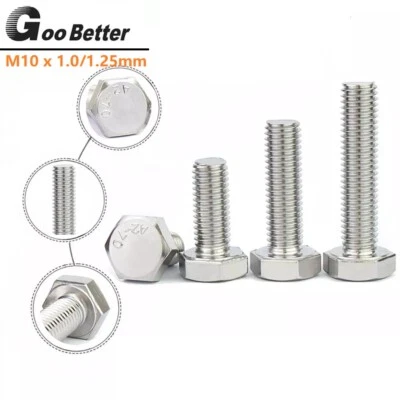 GOO BETTER M10 x 1.0/1.25mm FINE PITCH HEX BOLTS HEXAGON HEAD SCREWS A2 STAINLESS STEEL