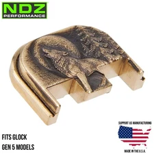 NDZ Brass Glock Gen 5 17 19 23 45 Premium Engraved Slide Cover Plate Wolf Moon