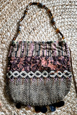 Borsa a tracolla Maliparmi vintage boho con perline tessuto ricamato