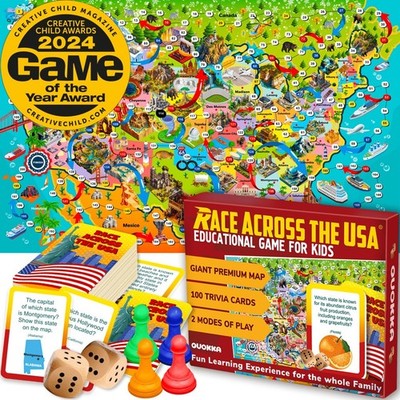 QUOKKA Race Across the USA Educational Board Game for Kids New Sealed