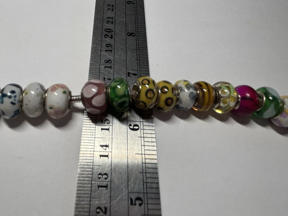 7.25" Sterling Silver 925 Pandora Charm Bracelet w/18 925 and Glass Beads - Image 4 of 4