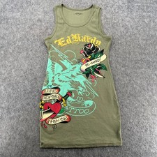 Ed Hardy Retro Flash Rib Mini Tank Dress Green Size L