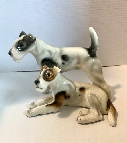Vtg KERAMOS Austria Two FOX TERRIERS Porcelain Figurine