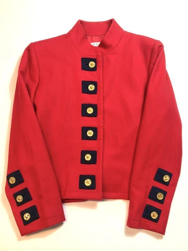 SAINT LAURENT (YSL) Rara giacca vintage YSL Rib Gauche collo alto con bottoni oro USATA F S