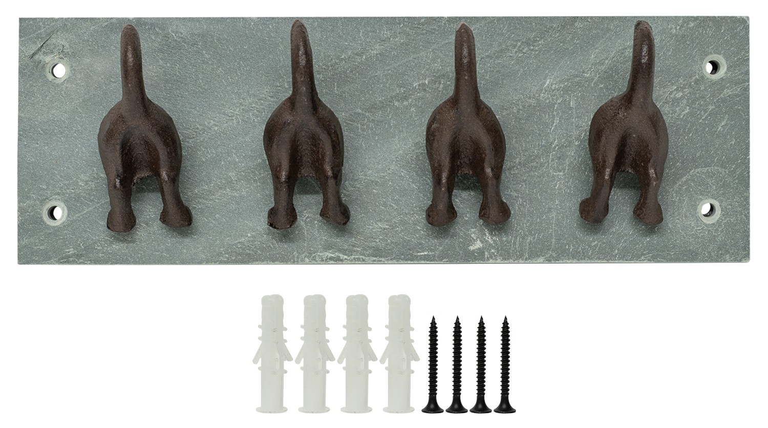 Woodside Cast Iron/Slate Dog Tail Coat Hanging Hooks, Wall Mounted Key Rack