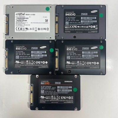 250GB Mixed Major Brands 2.5'' SATA SSD Solid State Drives | Lot of 5