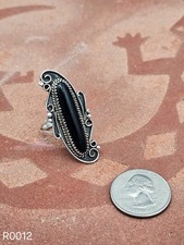 Ring Vintage Sterling Silver with a Black Onyx Center Long Oval Stone