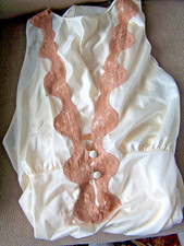 Vintage Lorraine Nightgown Women's Large Knee Length Nude Floral Lace USA