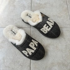 Dearfoams Papa Bear Slippers Mens 10 US Black Herringbone Faux Fur Clogs Sherpa