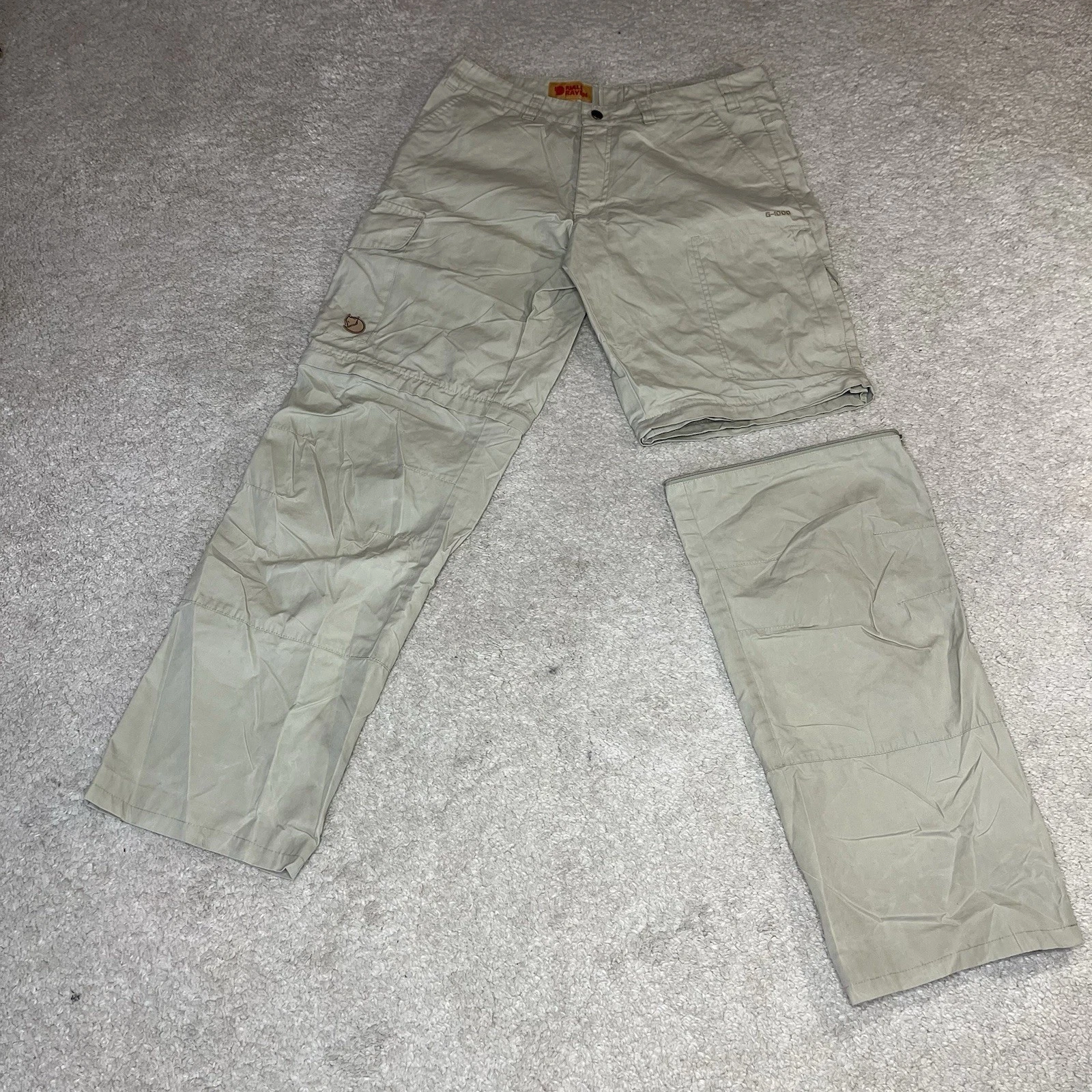 Fjallraven Trousers Mens W34 L30 Beige Cargo Convertible Hiking Pants Trek EU 48