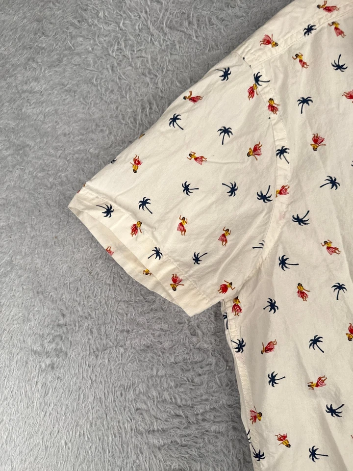 international Report Shirt Men Medium White Palm Tree Luau Girl Hawaiian Cotton - Image 3 of 4
