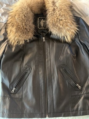 Genuine Leather Short Jacket With Big Natural Raccoon Fur Women leather jacket