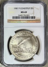 1987-P Silver Constitution Bicentennial Commemorative Dollar, NGC MS-69