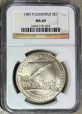 1987-P Silver Constitution Bicentennial Commemorative Dollar, NGC MS-69