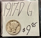 1917-D Mercury Silver Dime (G) Good Condition! ENN Coins