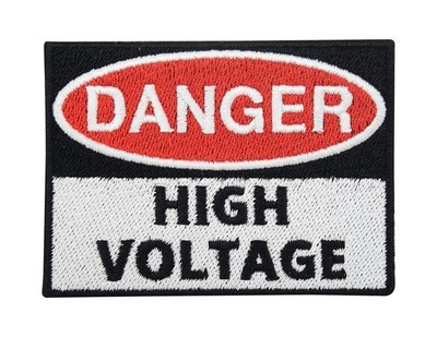 Danger High Voltage Patch zum Aufbügeln | Hochstrom Aufnäher, Gefahren Patches