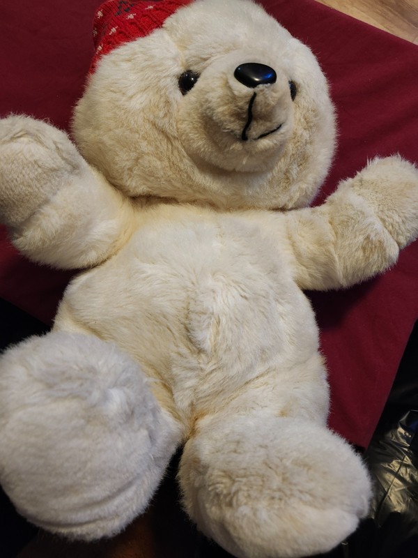 Vintage 1986 K-Mart Plush White Xmas Bear 17" with red hat
