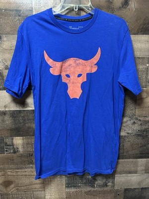 Under Armour Project Rock Blue Bull Logo T-Shirt Men s Medium HeatGear 