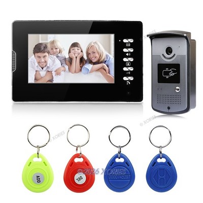 Wired Video Door Phone Intercom System 7'' Color Monitor 700TVL Camera Keyfobs