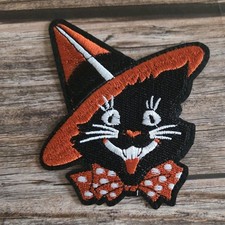 Halloween Black Cat Bow Tie Goth Occult Embroidered Iron on Patch