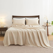 Belgian Linen Sheet Set Solid Color - 4 Pieces 1 Flat Sheet, 1 Fitted Sheet  2