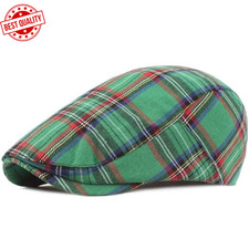 Men's Newsboy Hat Striped Plaid Flat Cap Adjustable Ivy One Size, Green